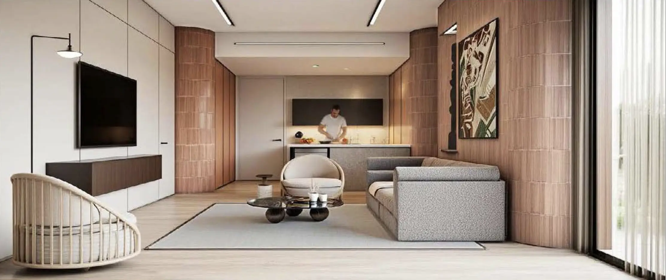 Apartment open-plan living and dining space