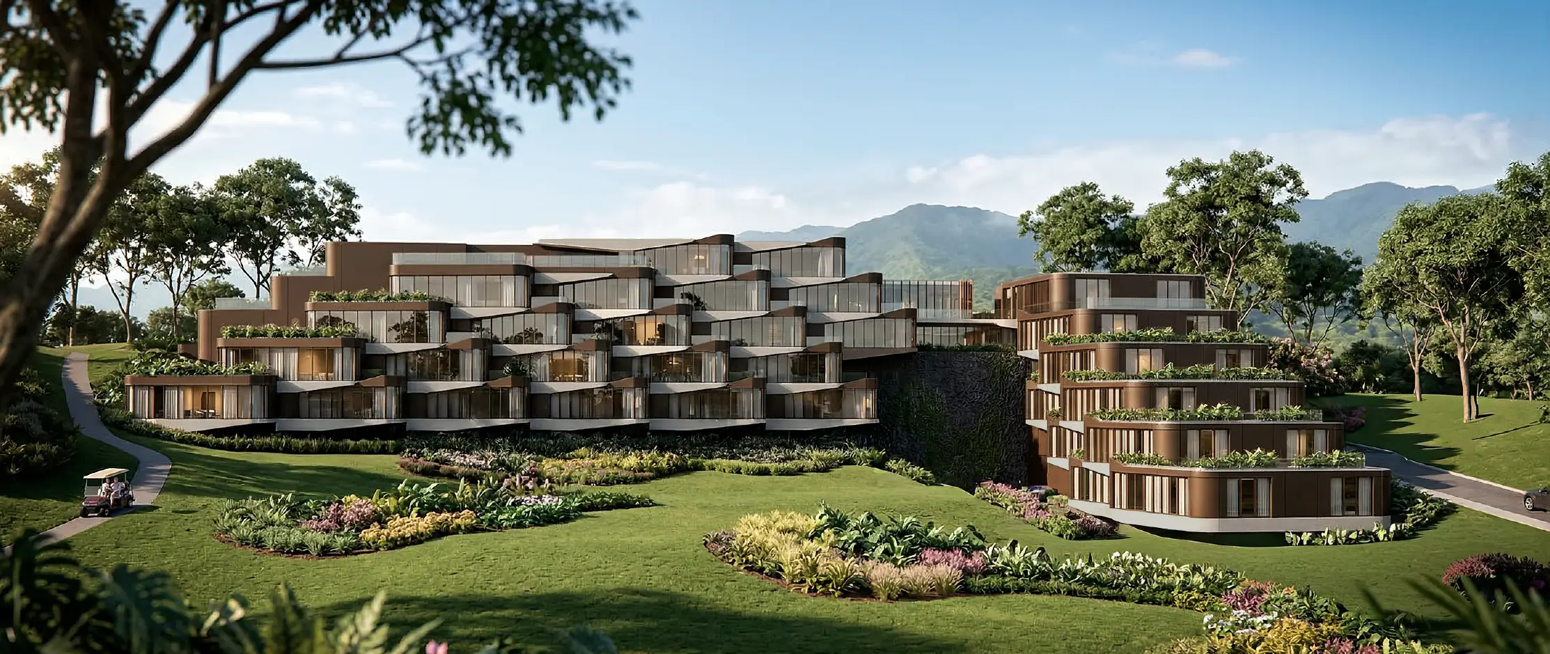 Condo and Wellness Center — rear elevation with grounds